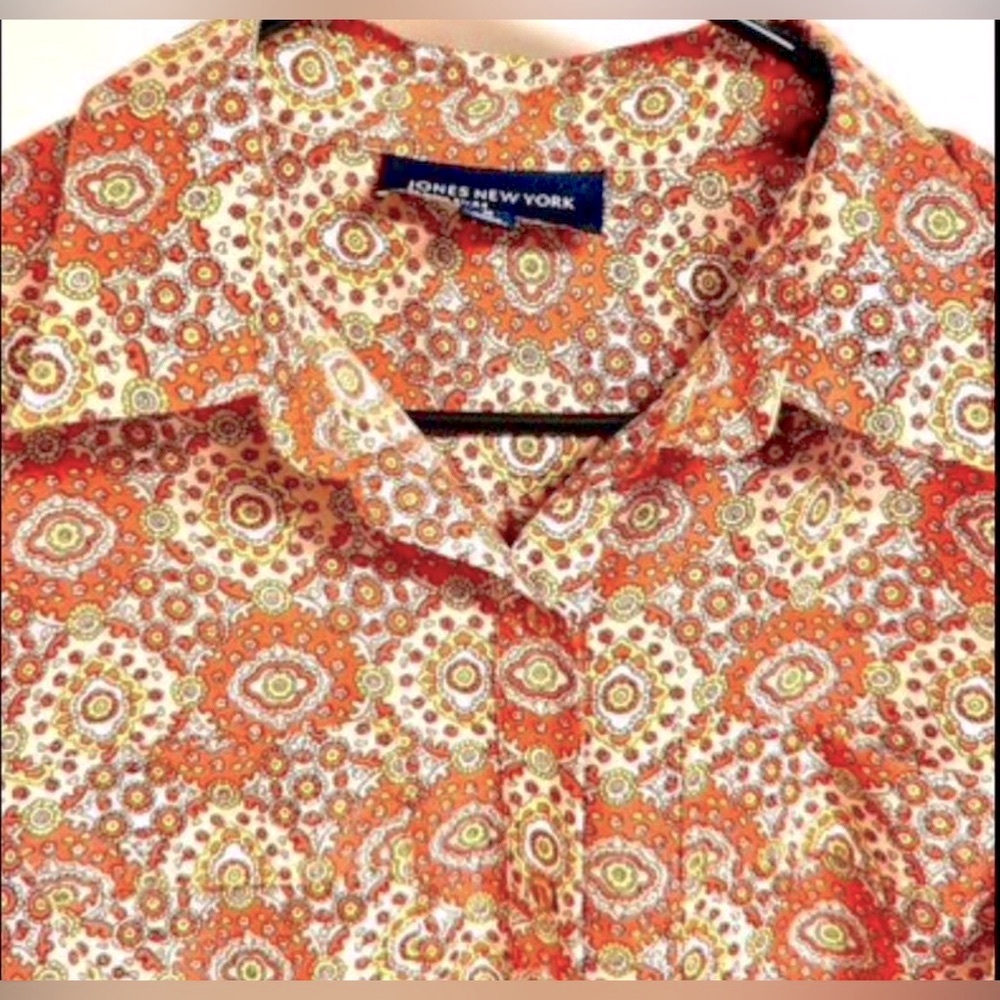 W Sz M - Jones New York Orange Multi-Color Blouse